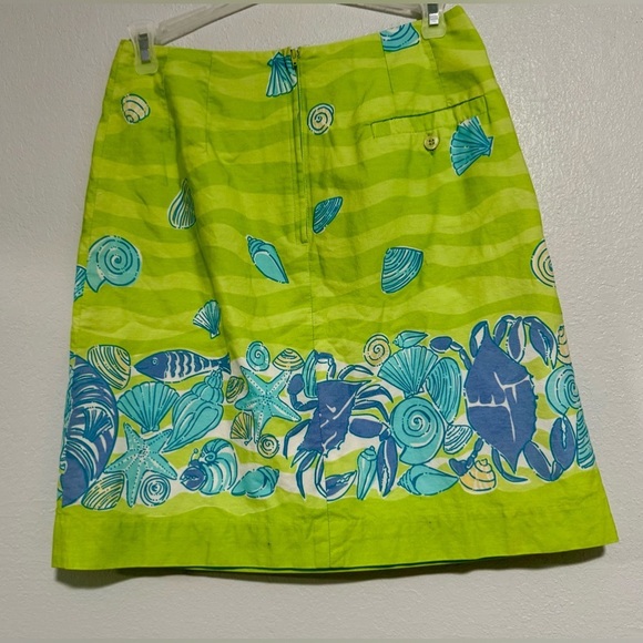 Women's Lilly Pulitzer Cotton Vintage Simple Skirt Pistachio Fish Shells Crabs - Picture 2 of 3